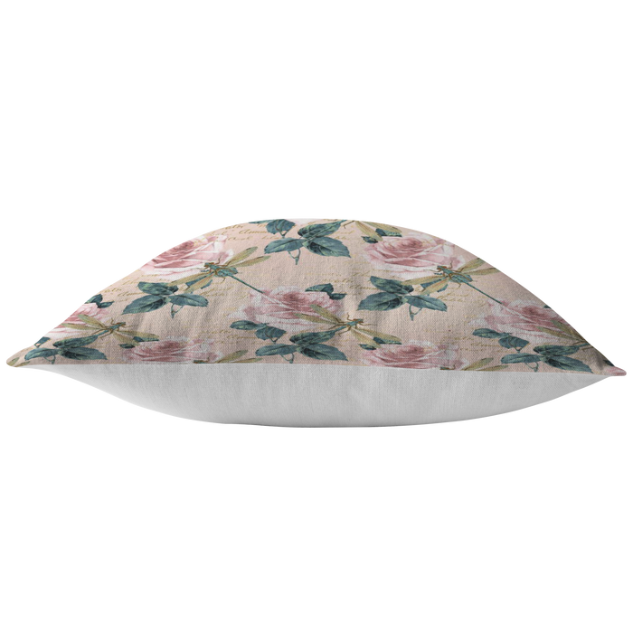 Dragonflies and Roses Pink Green Pillow or Pillow Cover | Spring Home Decor | Easter Decorations