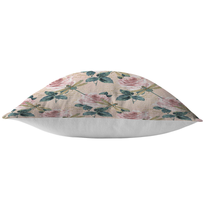 Dragonflies and Roses Pink Green Pillow or Pillow Cover | Spring Home Decor | Easter Decorations