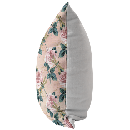 Dragonflies and Roses Pink Green Pillow or Pillow Cover | Spring Home Decor | Easter Decorations