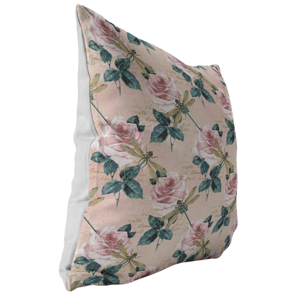 Dragonflies and Roses Pink Green Pillow or Pillow Cover | Spring Home Decor | Easter Decorations