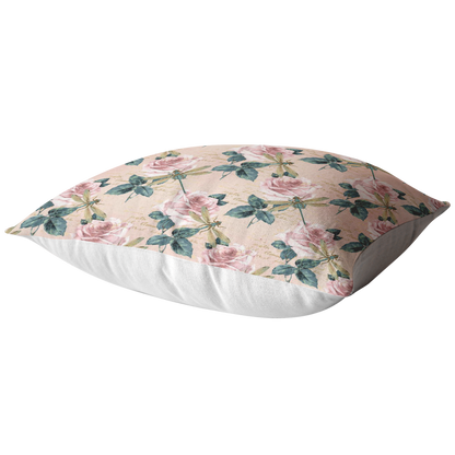 Dragonflies and Roses Pink Green Pillow or Pillow Cover | Spring Home Decor | Easter Decorations