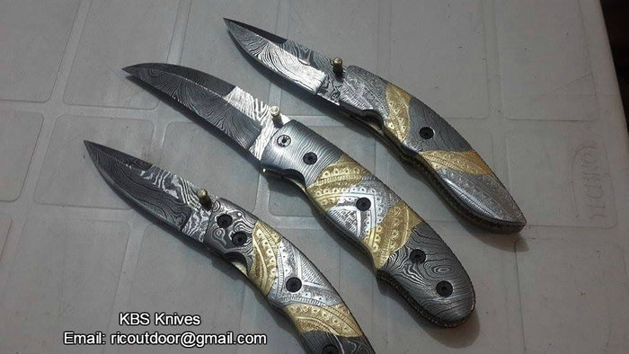 Everyday Carry Set of 3 Hand Engraved Damascus Steel Folding Pocket Knives – The TriGuard Collection