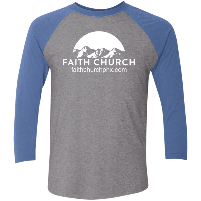 Tri-Blend Raglan T-Shirt (White Print) / Premium Heather/Vintage Royal / X-Small