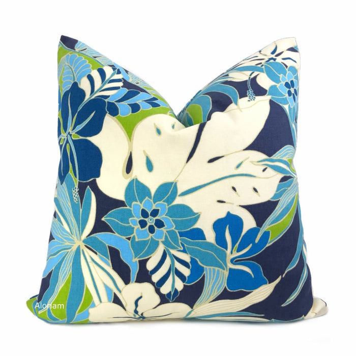 Fiji Blue Green White Tropical Floral Pillow Cover - Aloriam