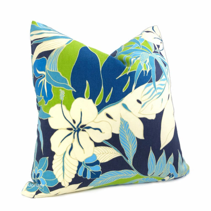 Fiji Blue Green White Tropical Floral Pillow Cover - Aloriam