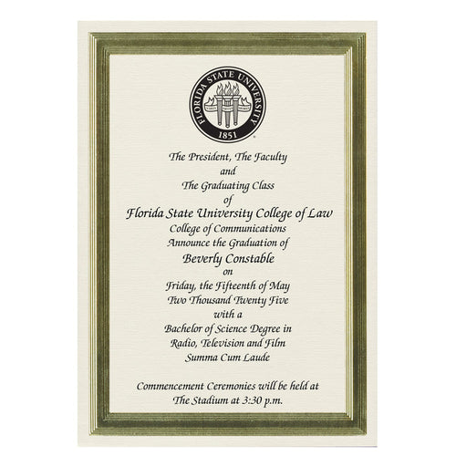 Florida State University College of Law Announcement (Economy Style)