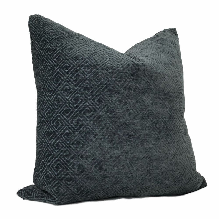 Gaius Dark Navy Blue Greek Key Chenille Pillow Cover - Aloriam