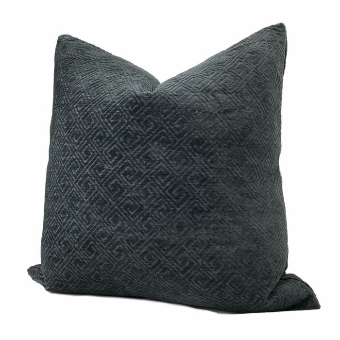 Gaius Dark Navy Blue Greek Key Chenille Pillow Cover - Aloriam