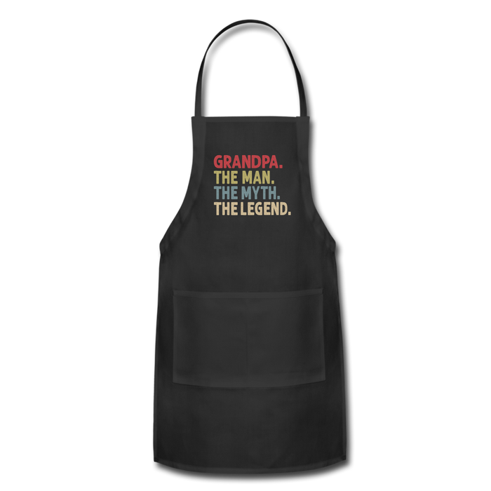 Grandpa the Man the Myth the Legend Adjustable Apron with Pockets for Men - black