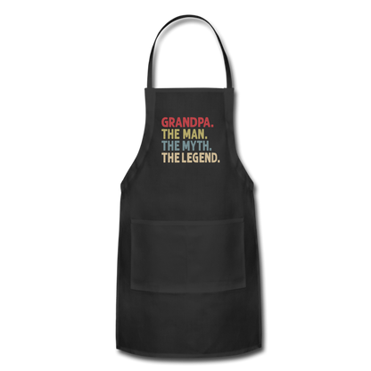 Grandpa the Man the Myth the Legend Adjustable Apron with Pockets for Men - black