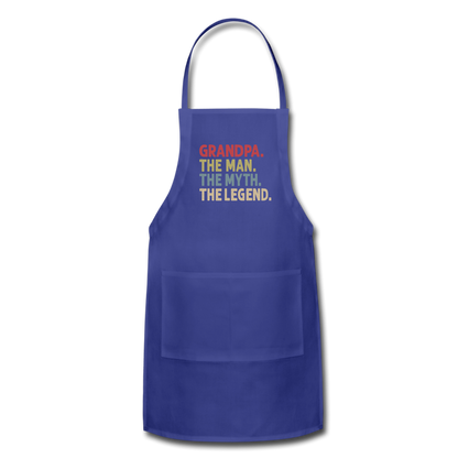 Grandpa the Man the Myth the Legend Adjustable Apron with Pockets for Men - royal blue