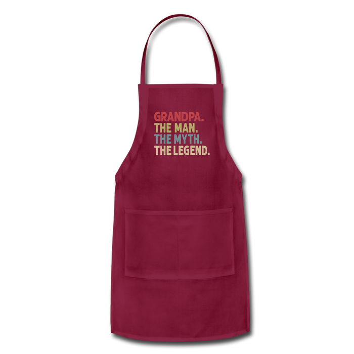 Grandpa the Man the Myth the Legend Adjustable Apron with Pockets for Men - burgundy
