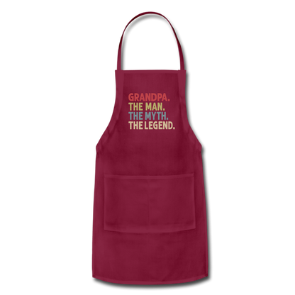 Grandpa the Man the Myth the Legend Adjustable Apron with Pockets for Men - burgundy