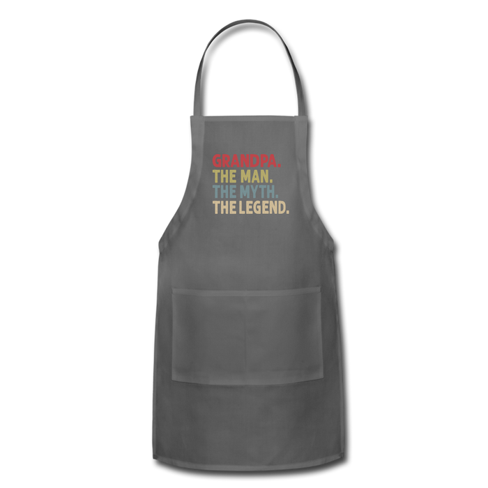 Grandpa the Man the Myth the Legend Adjustable Apron with Pockets for Men - charcoal