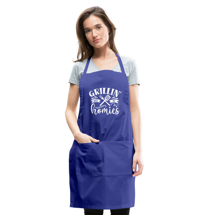 Grillin' with My Homies Adjustable Apron with Pockets for Women - royal blue