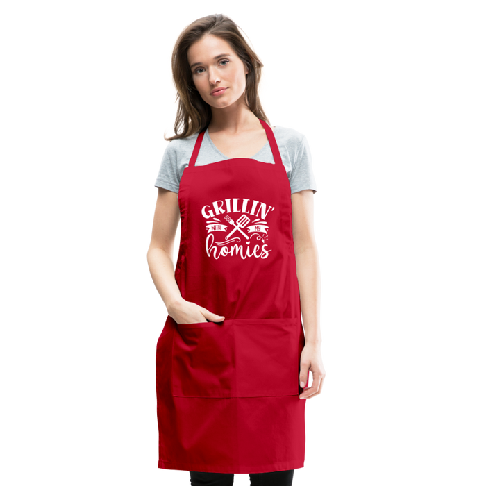 Grillin' with My Homies Adjustable Apron with Pockets for Women - red