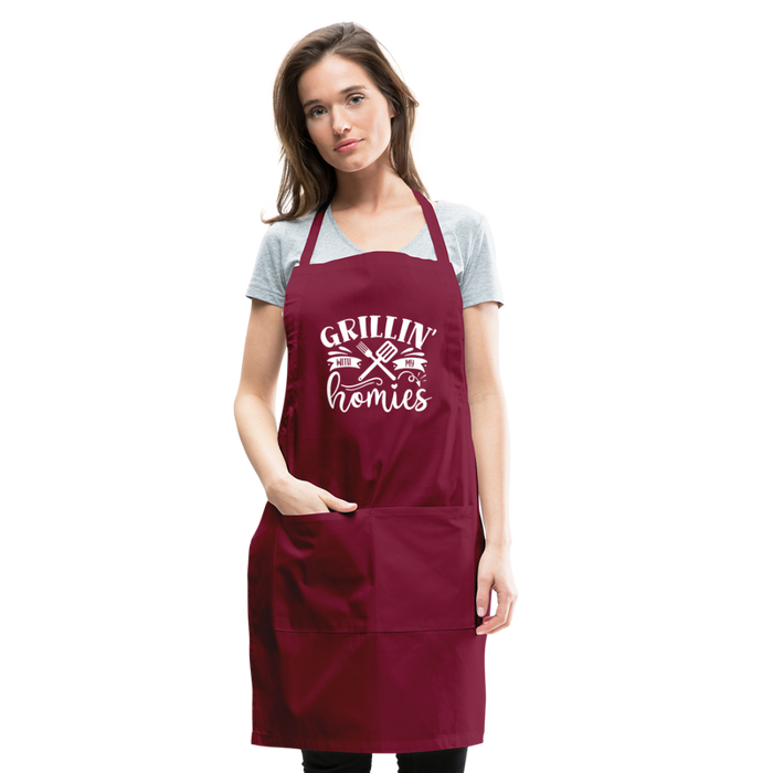 Grillin' with My Homies Adjustable Apron with Pockets for Women - burgundy