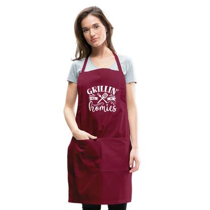 Grillin' with My Homies Adjustable Apron with Pockets for Women - burgundy