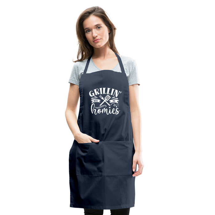 Grillin' with My Homies Adjustable Apron with Pockets for Women - navy