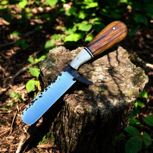 Hand forged bull cutter knife 1095 steel with bone and rosewood handle 4 inch blade