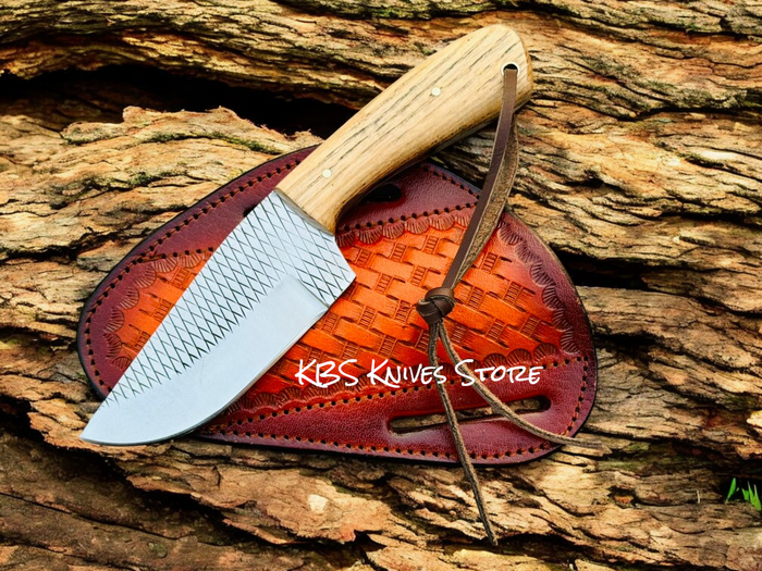 Handmade Skinning Knife – 8" Overall, 4" Blade with Ash Wood Handle