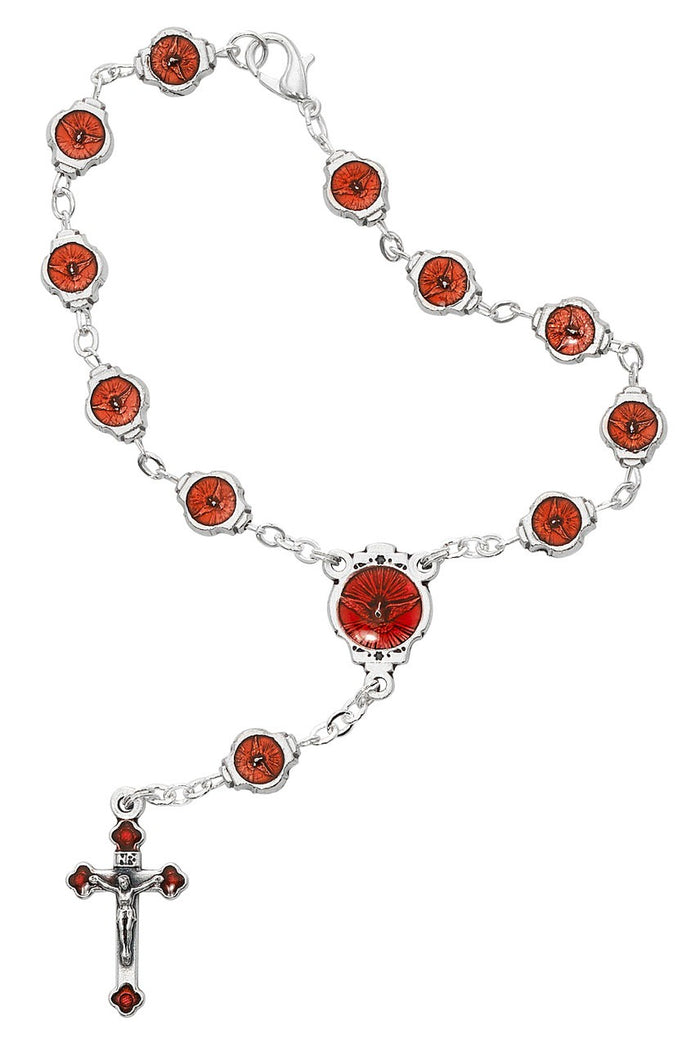 Holy Spirit Red Enameled Auto Rosary