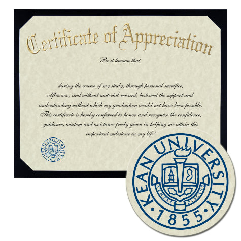 Kean University Certificate of Appreciation