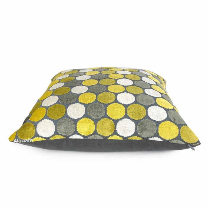 Kendall Yellow Gray White Large Polka Dot Velvet Pillow Cover - Aloriam