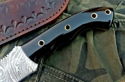 Handcrafted Tom Brown Tracker Knife with Buffalo Horn Handle and Leather Sheath