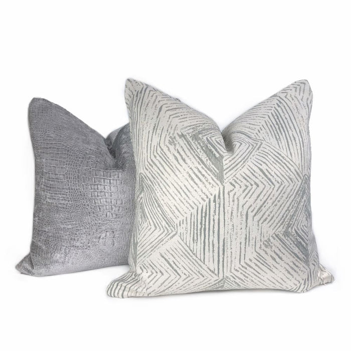 Kori Geometric Etchings Gray Off-White Pillow Cover - Aloriam