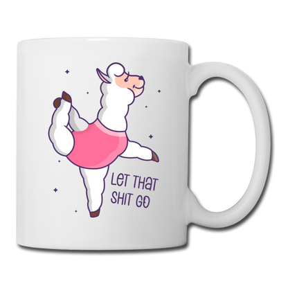 Let That Shit Go Llama Yoga Coffee/Tea Mug - white