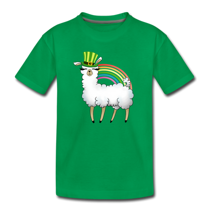 Llama Leprechaun Rainbow Kids' Premium T-Shirt - kelly green
