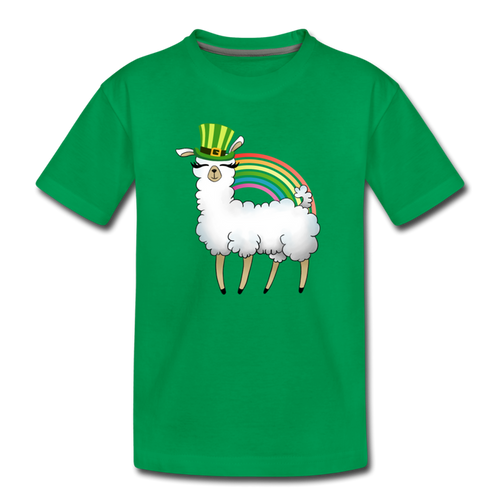 Llama Leprechaun Rainbow Kids' Premium T-Shirt - kelly green