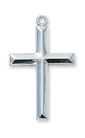 Medium 1.2" SS Beveled Cross Necklace 24" Chain