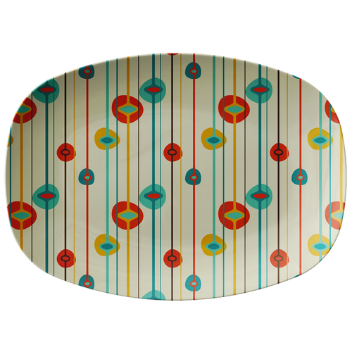 Mid Century Modern Serving Platter | Red Blue Orange Geometric Pattern Serveware Tray | Birthday or Mothers Day Gift