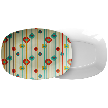 Mid Century Modern Serving Platter | Red Blue Orange Geometric Pattern Serveware Tray | Birthday or Mothers Day Gift