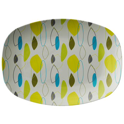 Mid Century Modern Serving Platter | Teal Blue Green Gray Yellow Serveware Tray |