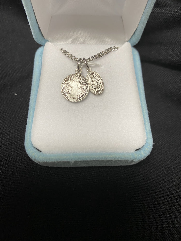 Miraculous & St Benedict SS Medals 18 Inch Chain