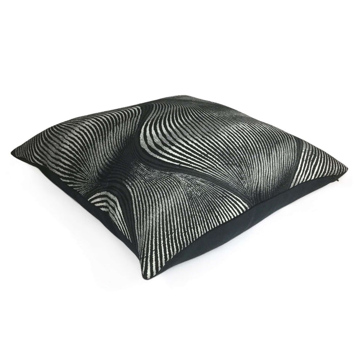 Modern Ogee Swirl Black Silver Gray Pillow Cover Cushion Pillow Case Euro Sham 16x16 18x18 20x20 22x22 24x24 26x26 28x28 Lumbar Pillow 12x18 12x20 12x24 14x20 16x26 by Aloriam
