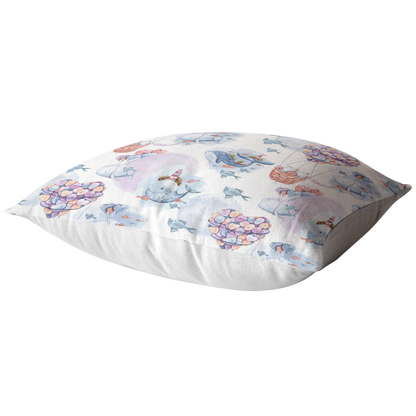 Nautical Pillow Cover | Pink and Blue Whales and Bears in Heart Air Balloon for Nursery or Kids