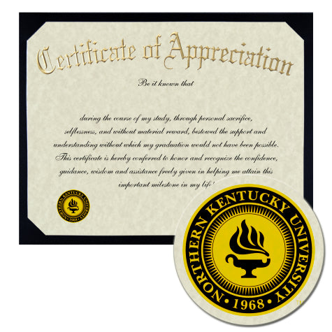 Northern Kentucky University Certificate of Appreciation