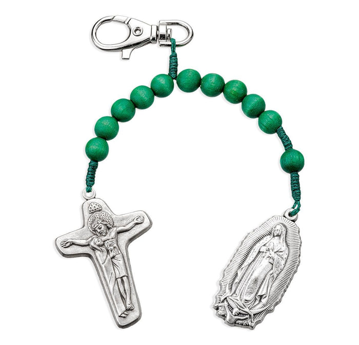 OLO Guadalupe Green One Decade Wood Rosary Backpack Clip