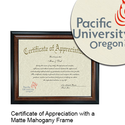 Pacific University Certificate with Frame
