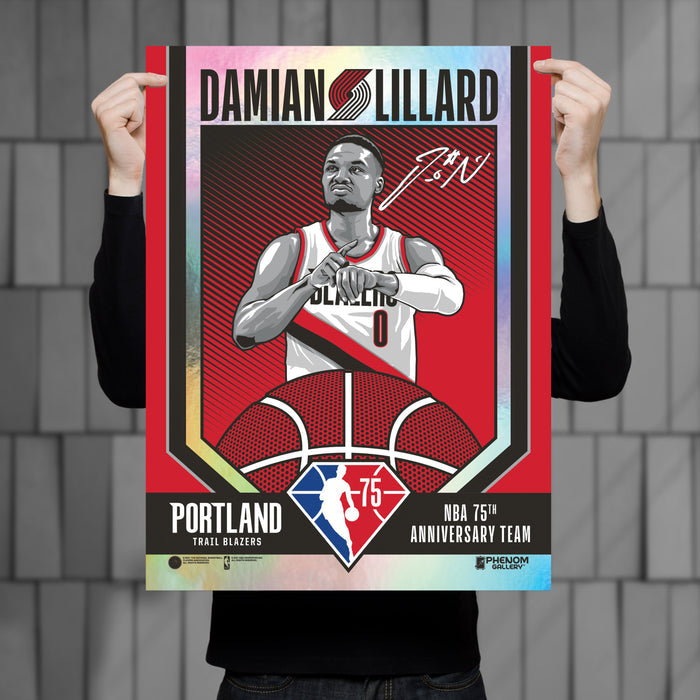 Phenom Gallery Portland Trailblazers 75th Anniversary Damian Lillard 18" x 24" Deluxe Framed Foil Serigraph