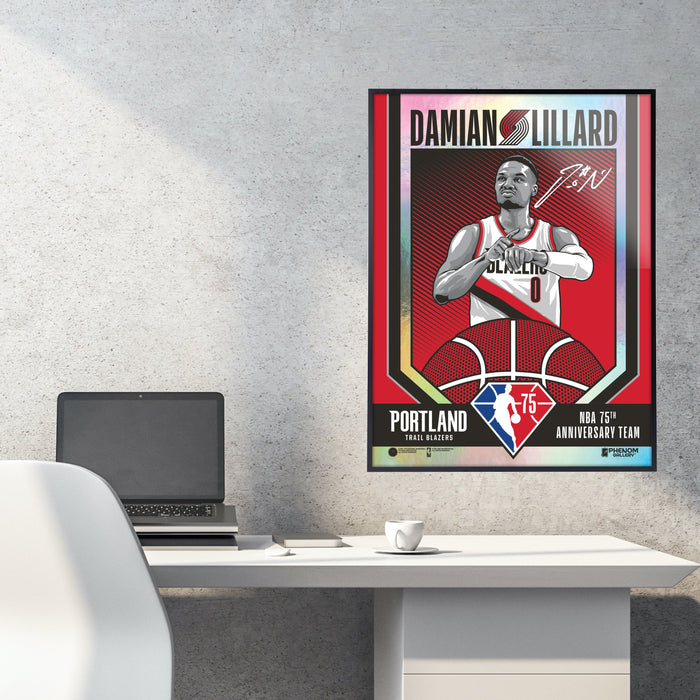 Phenom Gallery Portland Trailblazers 75th Anniversary Damian Lillard 18" x 24" Deluxe Framed Foil Serigraph