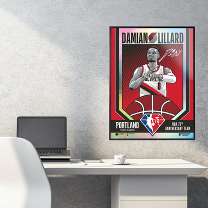 Phenom Gallery Portland Trailblazers 75th Anniversary Damian Lillard 18" x 24" Deluxe Framed Foil Serigraph