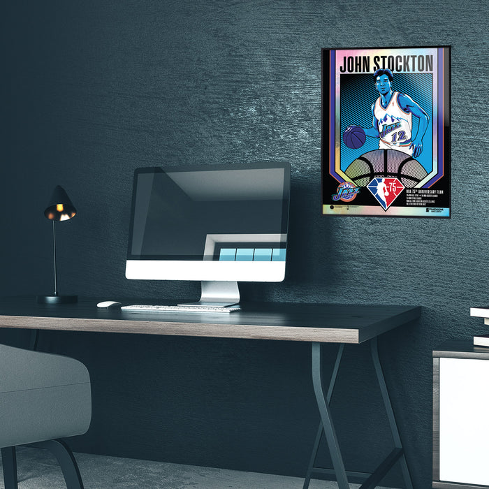 Phenom Gallery Utah Jazz 75th Anniversary John Stockton 18" x 24" Foil Serigraph (Printer Proof)