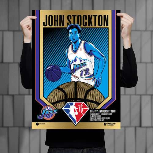 Phenom Gallery Utah Jazz 75th Anniversary John Stockton 18" x 24" Gold Foil Serigraph
