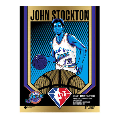 Phenom Gallery Utah Jazz 75th Anniversary John Stockton 18" x 24" Gold Foil Serigraph