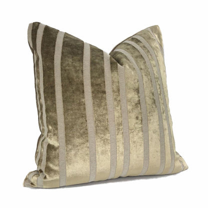 Rockford Taupe Brown Velvet Stripe Pillow Cover - Aloriam